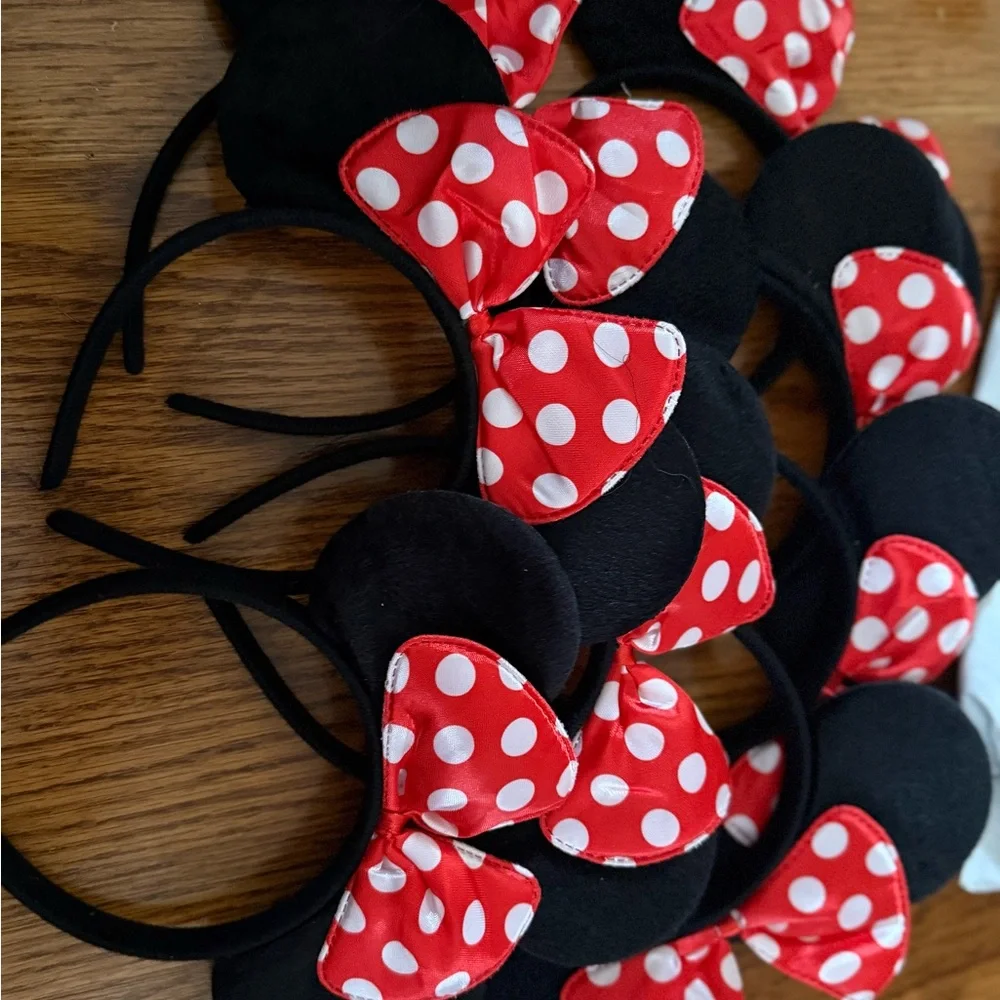 8x Minnie Mouse Ears Headband Classic Solid Black & Red Bow Ears Birthday party